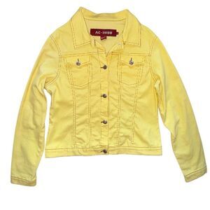 AC-3998 Ladies Denim Jacket Western 90s Mom Canary Yellow Dopamine Fits Like L